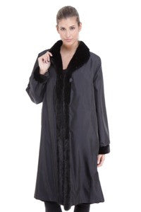 Sheared Mink 7/8 Coat (41") Reversible to Taffeta with Long Hair Mink Trim - Style 1281